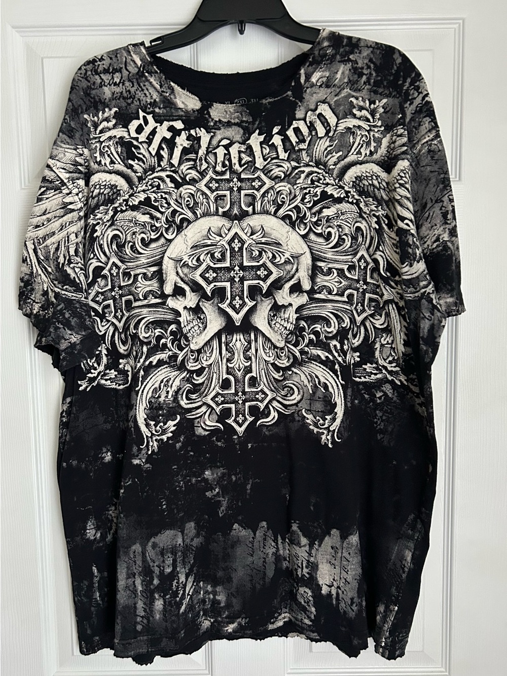 Affliction UFC Y2K Fedor Barnett Trilogy Skull Wings Cross Graphic Tee Shirt 2xl